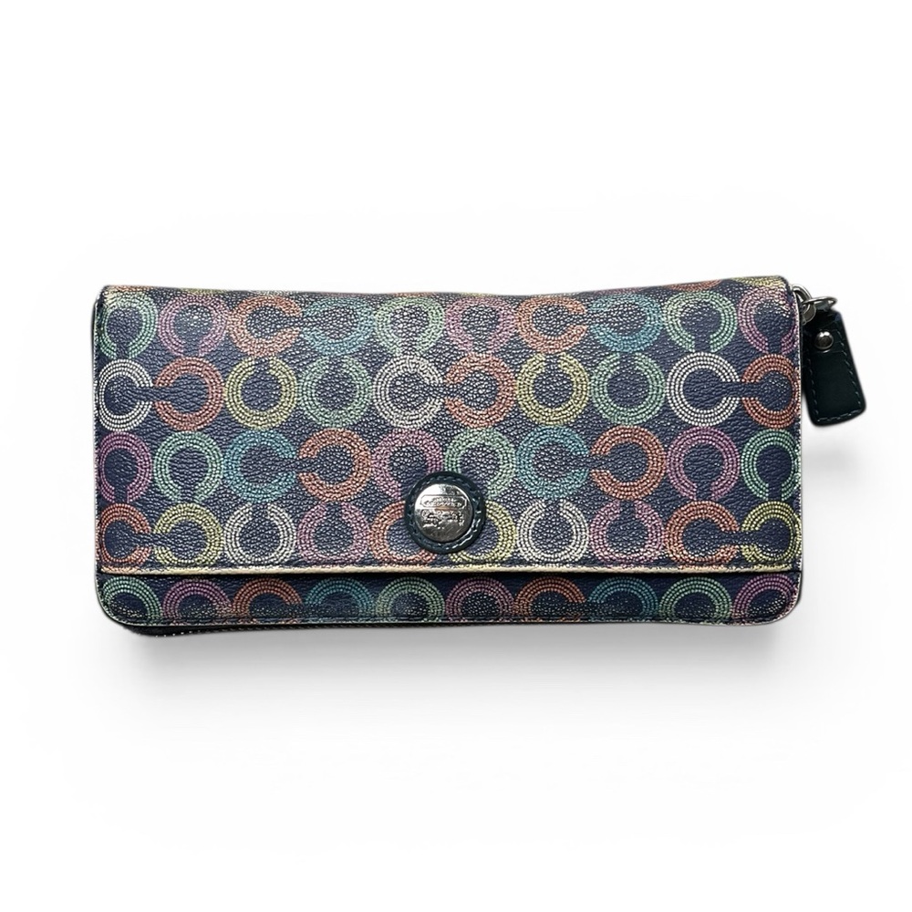 Coach Waverly Signature C Coated Canvas Accordion Zip Around Wallet, Navy Multi - Picture 2 of 12